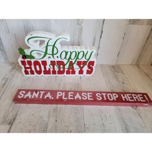 Happy holidays Santa please stop here sign Xmas set home decor unique wooden